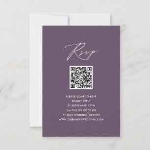 Mauve Elegant Script Minimalistisch QR Wedding RSV RSVP Karte