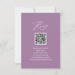 Mauve Elegant Script Minimalistisch QR Wedding RSV RSVP Karte