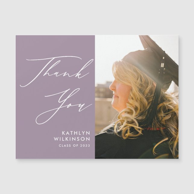 Mauve Elegant Script Simple Abschluss Vielen Dank Magnetkarte (Vorderseite)