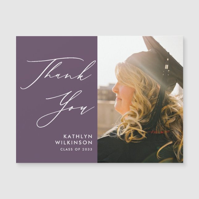 Mauve Elegant Script Simple Abschluss Vielen Dank Magnetkarte (Vorderseite)