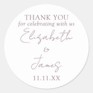 Mauve Elegant Script Wedding Vielen Dank Runder Aufkleber