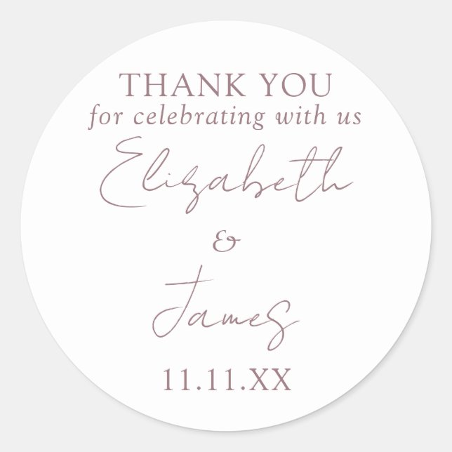 Mauve Elegant Script Wedding Vielen Dank Runder Aufkleber (Vorderseite)