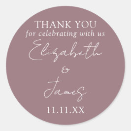 Mauve Elegant Script Wedding Vielen Dank Runder Aufkleber