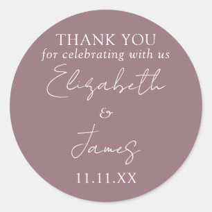 Mauve Elegant Script Wedding Vielen Dank Runder Aufkleber