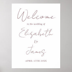 Mauve Elegant Script Wedding Welcome Sign Poster