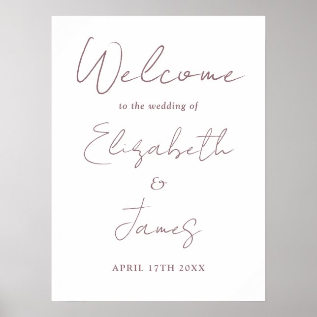 Mauve Elegant Script Wedding Welcome Sign Poster (Vorne)