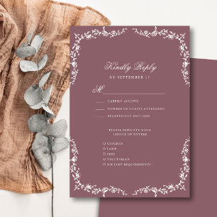 Mauve Elegant Vintag Floral Wedding RSVP Karte