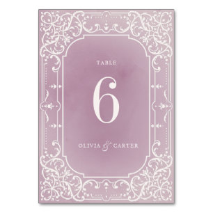 Mauve elegante romantische Vintage Hochzeitskarte Tischnummer