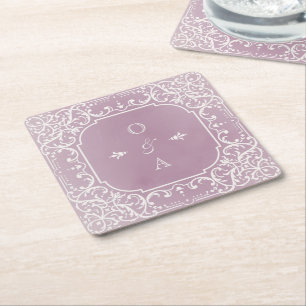 Mauve elegante romantische Vintage Monogramm Rechteckiger Pappuntersetzer