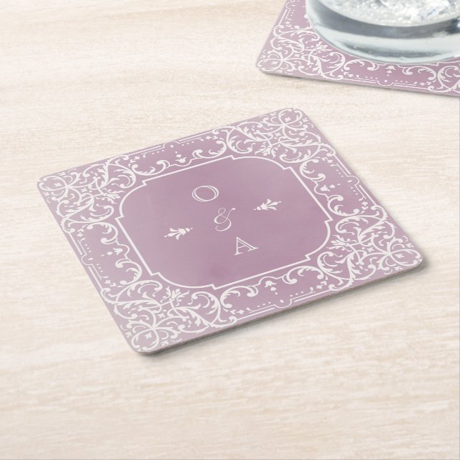 Mauve elegante romantische Vintage Monogramm Rechteckiger Pappuntersetzer (angewinkelt)