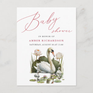 Mauve Elegante Script Minimalistisch Swan Baby Sho Einladungspostkarte