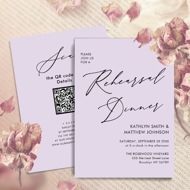 Mauve Elegante Script Probe Dinner Minimal QR Einladung (Von Creator hochgeladen)