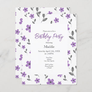 Mauve Five Petal Watercolor Blume Muster Einladung