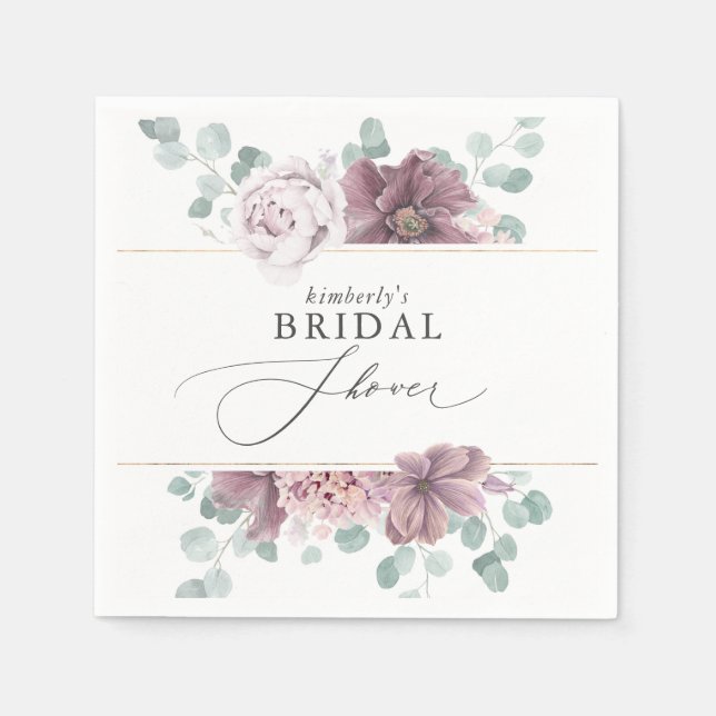 Mauve Floral Baby / Brautparty Serviette (Vorderseite)