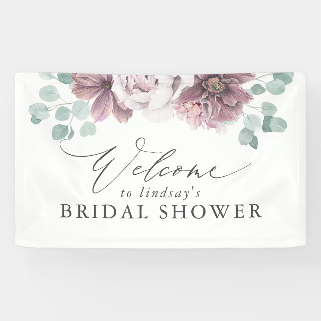 Mauve Floral Bridal / Baby Dusche Begrüßungsbanner Banner (Horizontal)
