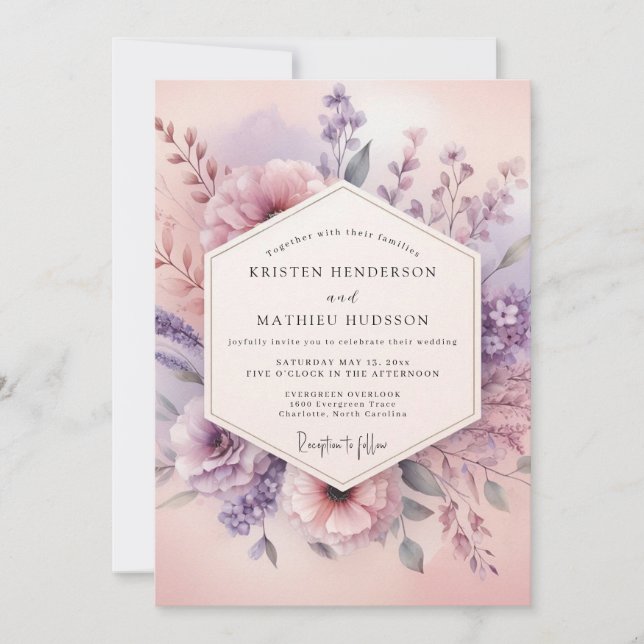 Mauve Floral Dream Wedding Einladung (Vorderseite)