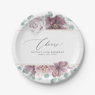 Mauve Floral Elegant Botanisch Pappteller