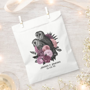 Mauve Floral Glam Gothic Owls Wedding Geschenktütchen