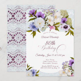 Mauve Floral Grandmas Garten 80. Einladung