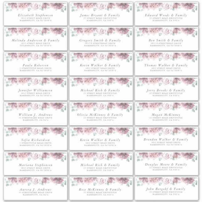 Mauve Floral Individual Guest Address Labels (Vorderseite)
