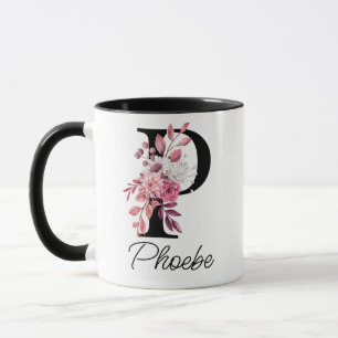 Mauve Floral Letter P Monogram Rose Dusty Initial Tasse