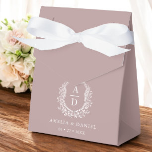 Mauve Floral Monogram Wedding Wappen Modern Geschenkschachtel