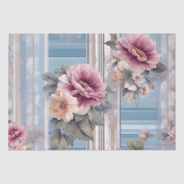 Mauve Floral nosegays Antiqued Blue Seidenpapier (Vorderseite)