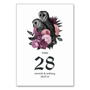 Mauve Floral Owls Gothic Wedding Tischnummer