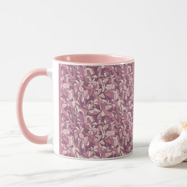 Mauve Floral Pattern Pink Combo Mug Tasse (Mit Donut)