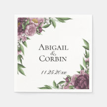 Mauve Floral Personalisiert Wedding Paper Napkins