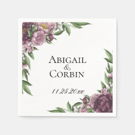 Mauve Floral Personalisiert Wedding Paper Napkins Serviette