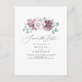 Mauve Floral Save the Date Ankündigungspostkarte