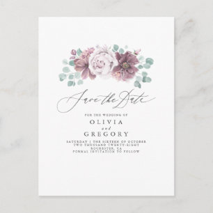 Mauve Floral Save the Date Ankündigungspostkarte