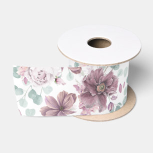 Mauve Floral und Greenery Muster Elegant Satinband