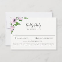 Mauve Floral Wedding Food Allergy RSVP Card