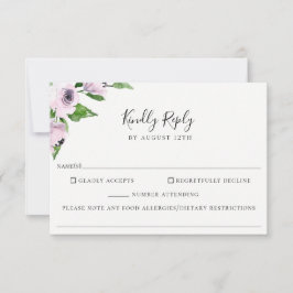 Mauve Floral Wedding Food Allergy RSVP Card