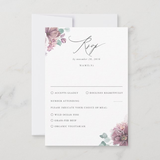 Mauve Floral Wedding RSVP (Vorderseite)