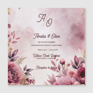 Mauve Florale Romantische Blush-Hochzeitseinladung Magnetkarte
