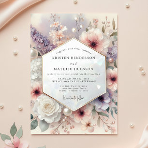 Mauve Florale Romantische Hochzeit Einladung