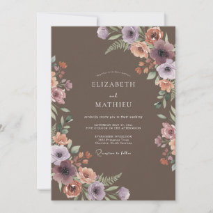 Mauve Florale Traumhochzeit Einladung