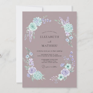 Mauve Florale Wirbel-Hochzeit Einladung