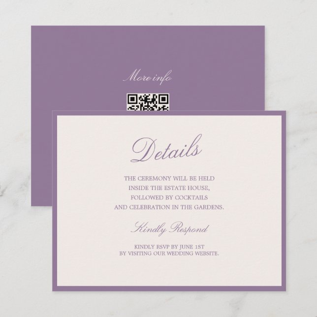 Mauve Garden Wedding QR Details Card Begleitkarte (Vorne/Hinten)