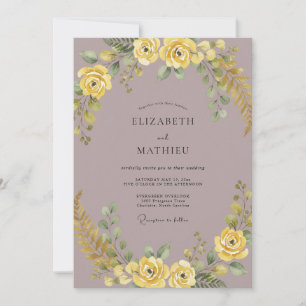 Mauve Gelbe Blumige Hochzeit Einladung