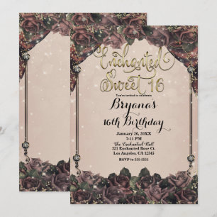 Mauve Gewürz Rosen Glitter Funkeln Sweet 16 16. Ge Einladung