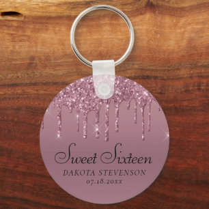 Mauve-Glitzer Dusty Pink 16 . Geburtstag Schlüsselanhänger
