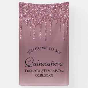 Mauve-Glitzer Dusty Pink Quinceanera Banner