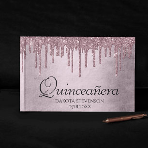 Mauve-Glitzer Dusty Pink Quinceanera Gästebuch