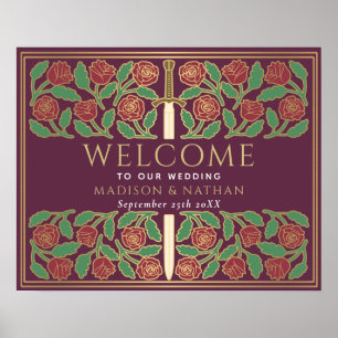 Mauve Gold Blumen-Schwert Königliche Hochzeits-Wil Poster