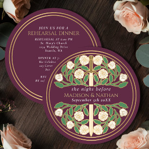 Mauve Gold Blumen-Schwert Königliche Hochzeitsprob Einladung