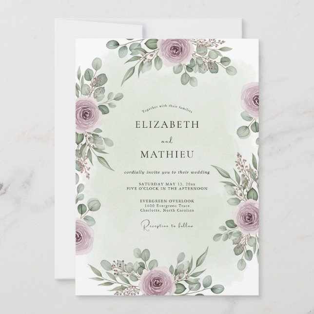 Mauve Graceful Forest Wedding Einladung (Vorderseite)